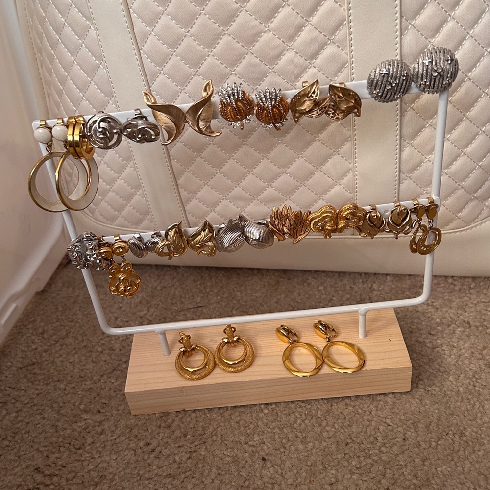 Vintage TRIFARI earrings CLIP ON HOOPS DANGLE HUGGIE one lot; one price!